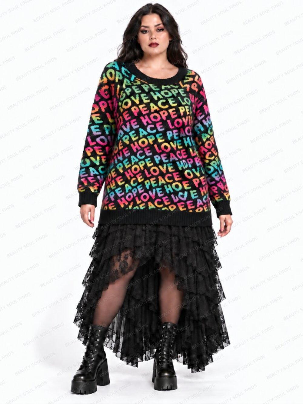 Torrid Love Peace Graffiti Pullover Sweater Black Multicolor Plus Size 2 NWT